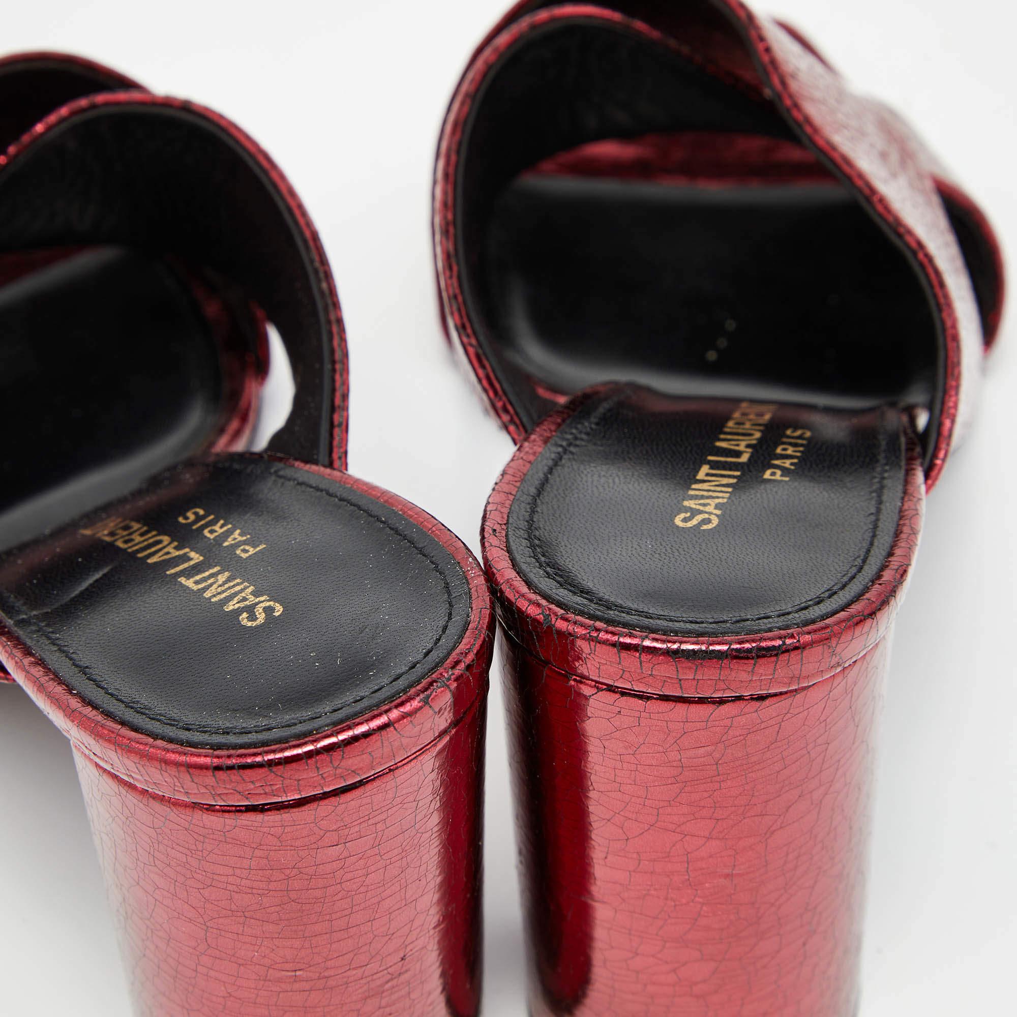 Saint Laurent Metallic Red Foil Leather Loulou Criss Cross Slide Sandals Size 39 3