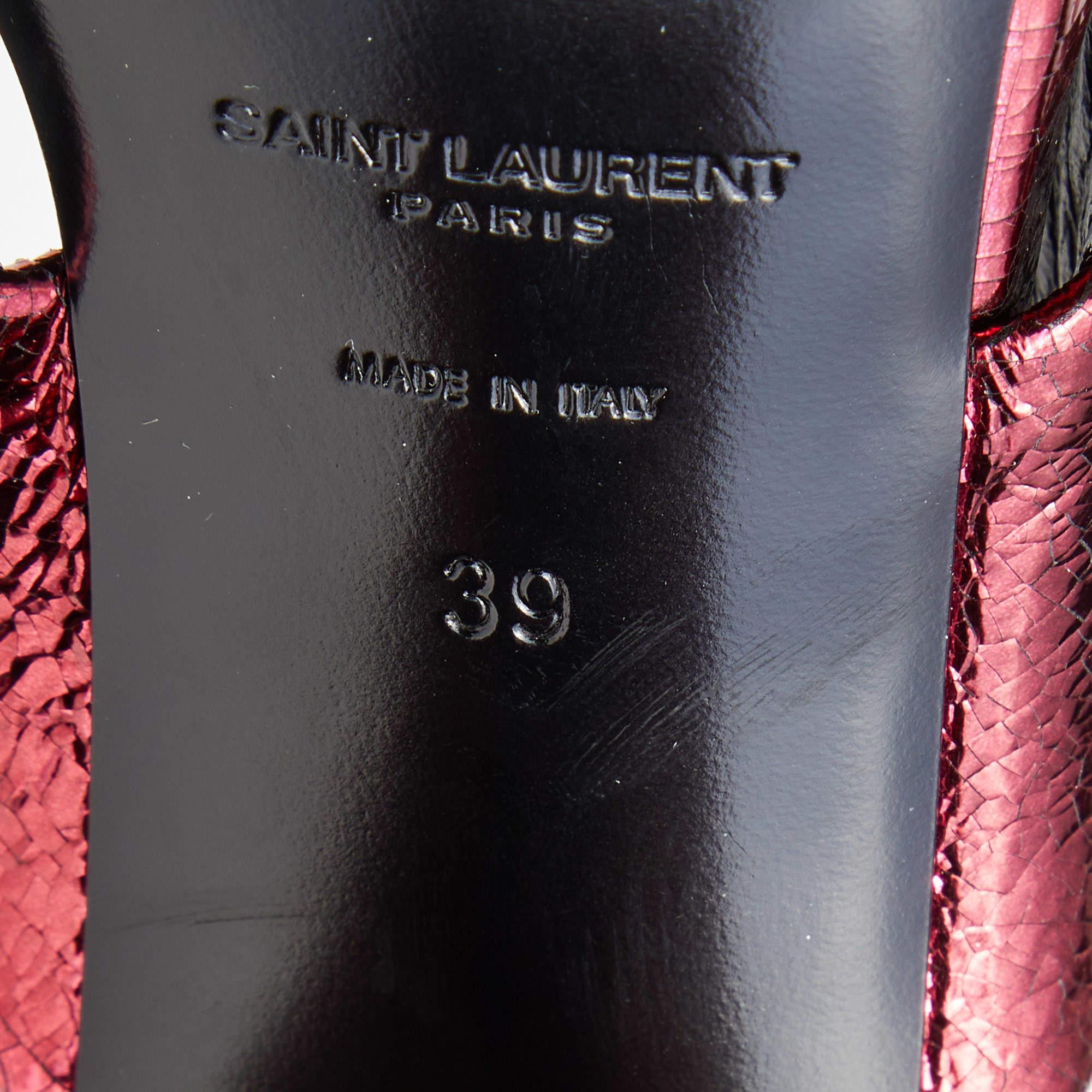 Saint Laurent Metallic Red Foil Leather Loulou Criss Cross Slide Sandals Size 39 4