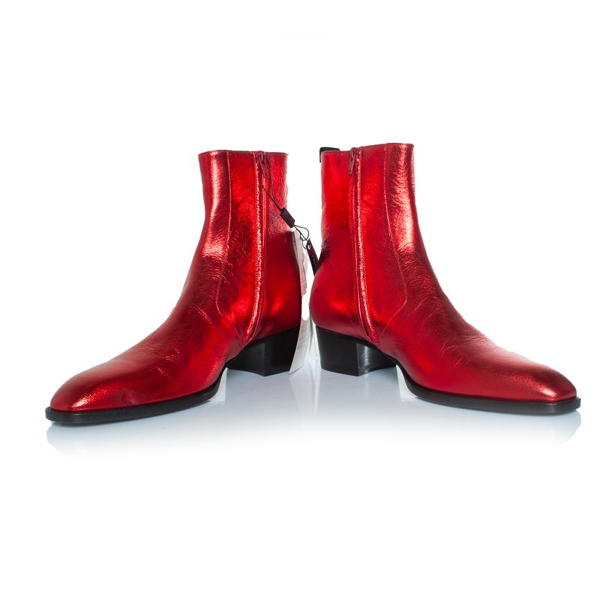 Saint Laurent, Stivali Wyatt rosso metallizzato In condizioni Nuovo in vendita a AMSTERDAM, NL