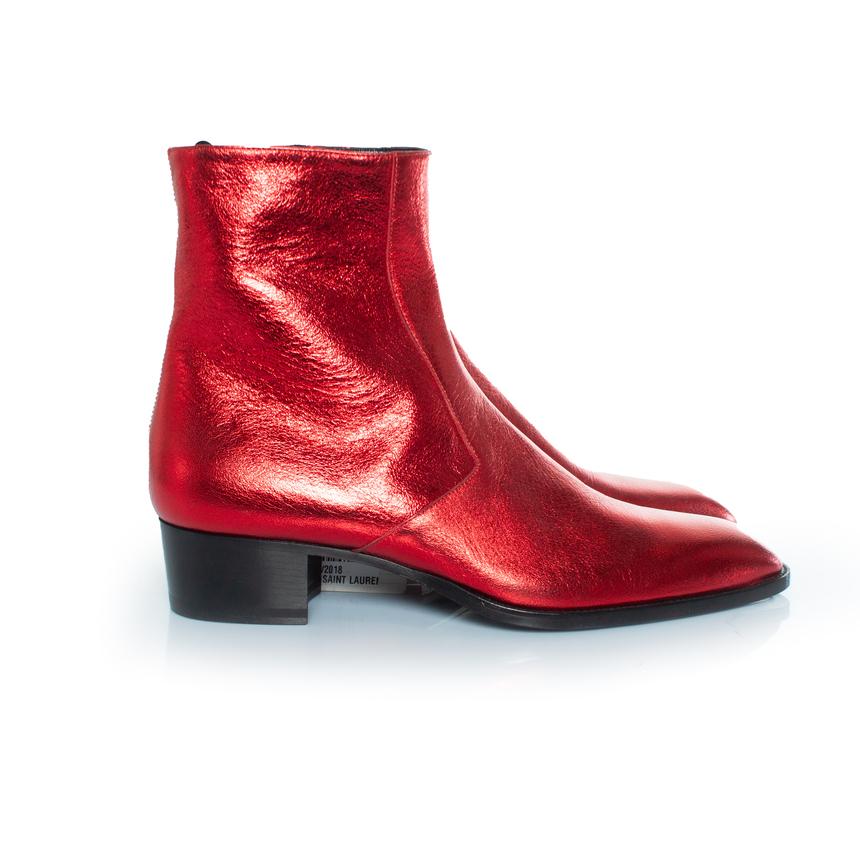 Saint Laurent, Stivali Wyatt rosso metallizzato in vendita 1