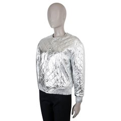 SAINT LAURENT metallic silver 2016 QUILTED LEATHER Jacket 36 XS