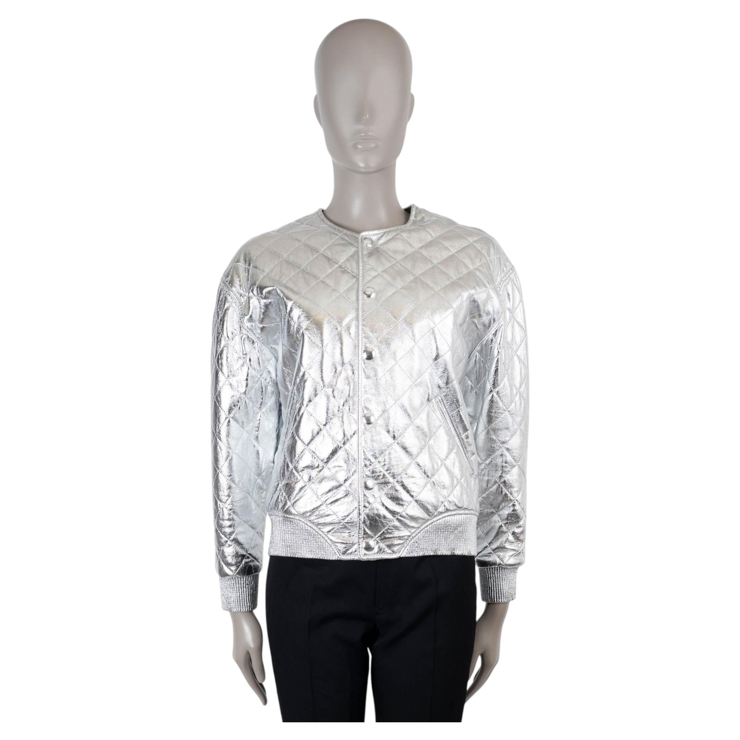 SAINT LAURENT metallic silver 2016 QUILTED LEATHER Jacket 36 XS