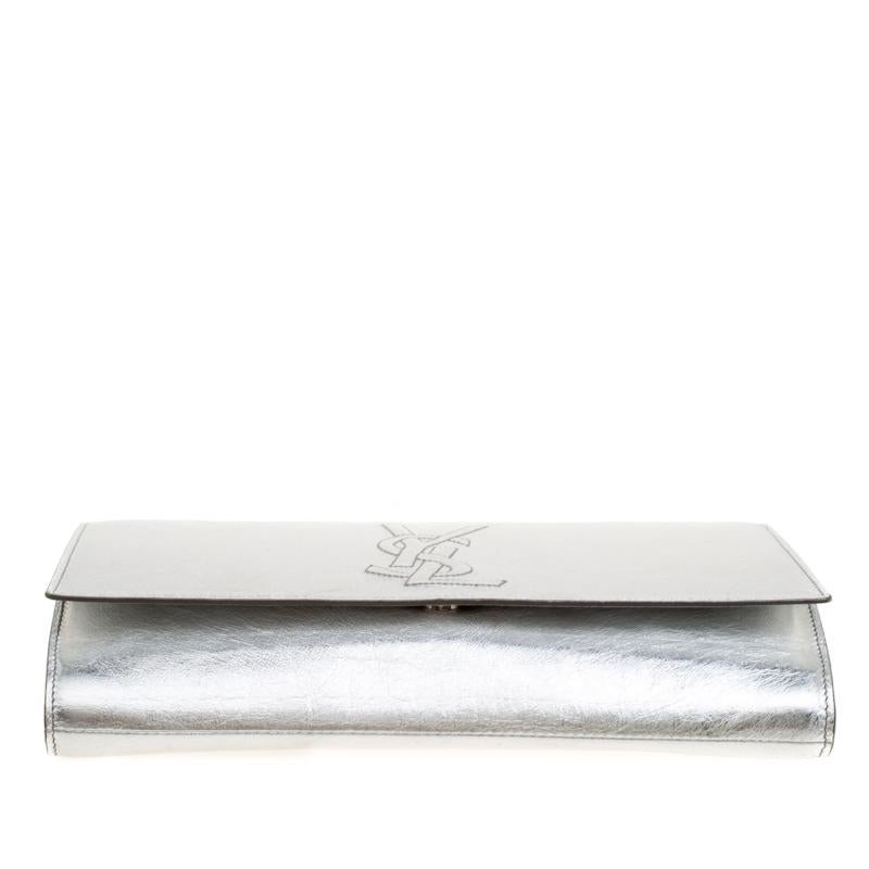 Saint Laurent Metallic Silver Belle De Jour Flap Clutch 3
