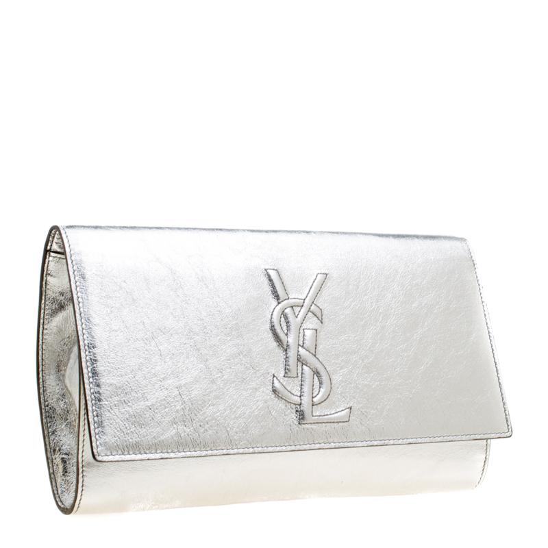 Saint Laurent Metallic Silver Belle De Jour Flap Clutch 4