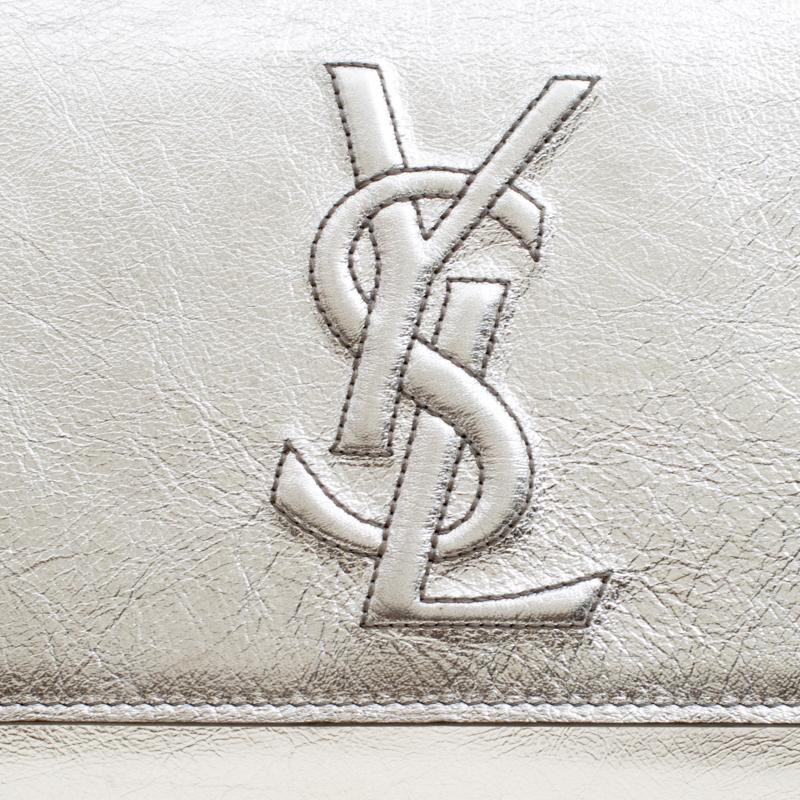Saint Laurent Metallic Silver Belle De Jour Flap Clutch 5