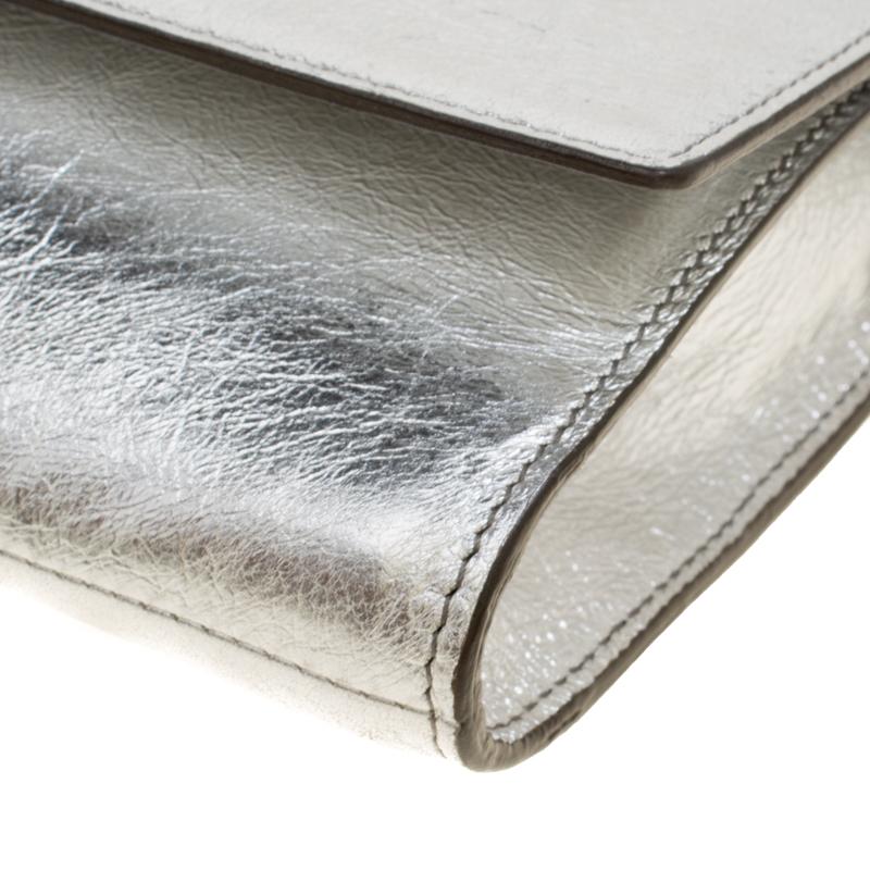 Saint Laurent Metallic Silver Belle De Jour Flap Clutch 1