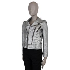 SAINT LAURENT metallic silver leather 2015 BIKER Jacket 38 S