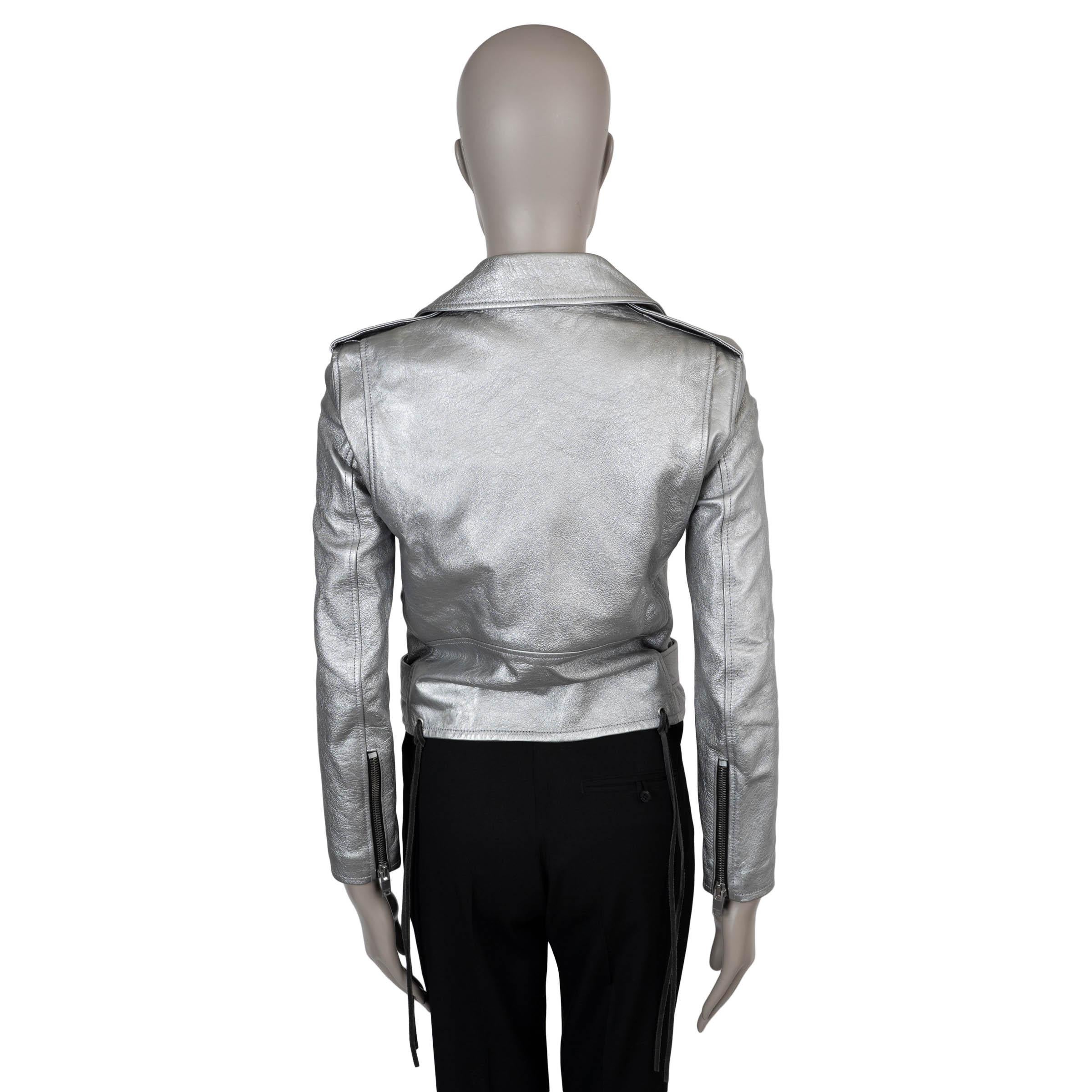 Argent SAINT LAURENT cuir argenté métallisé 2015 BIKER Jacket 38 S en vente