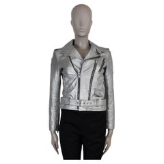 SAINT LAURENT cuir argenté métallisé 2015 BIKER Jacket 38 S