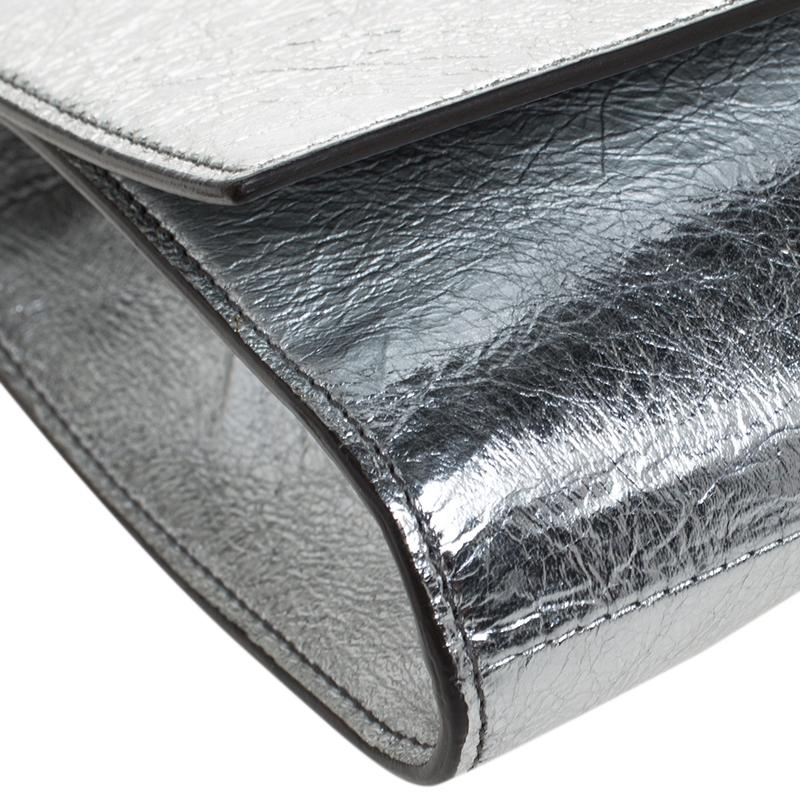 Saint Laurent Metallic Silver Leather Belle De Jour Flap Clutch 1