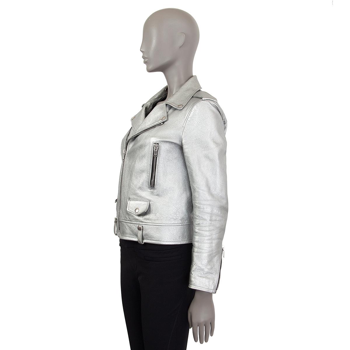 Veste de motard CLASSIQUE SAINT LAURENT en cuir argenté métallisé 40 M Excellent état - En vente à Zürich, CH