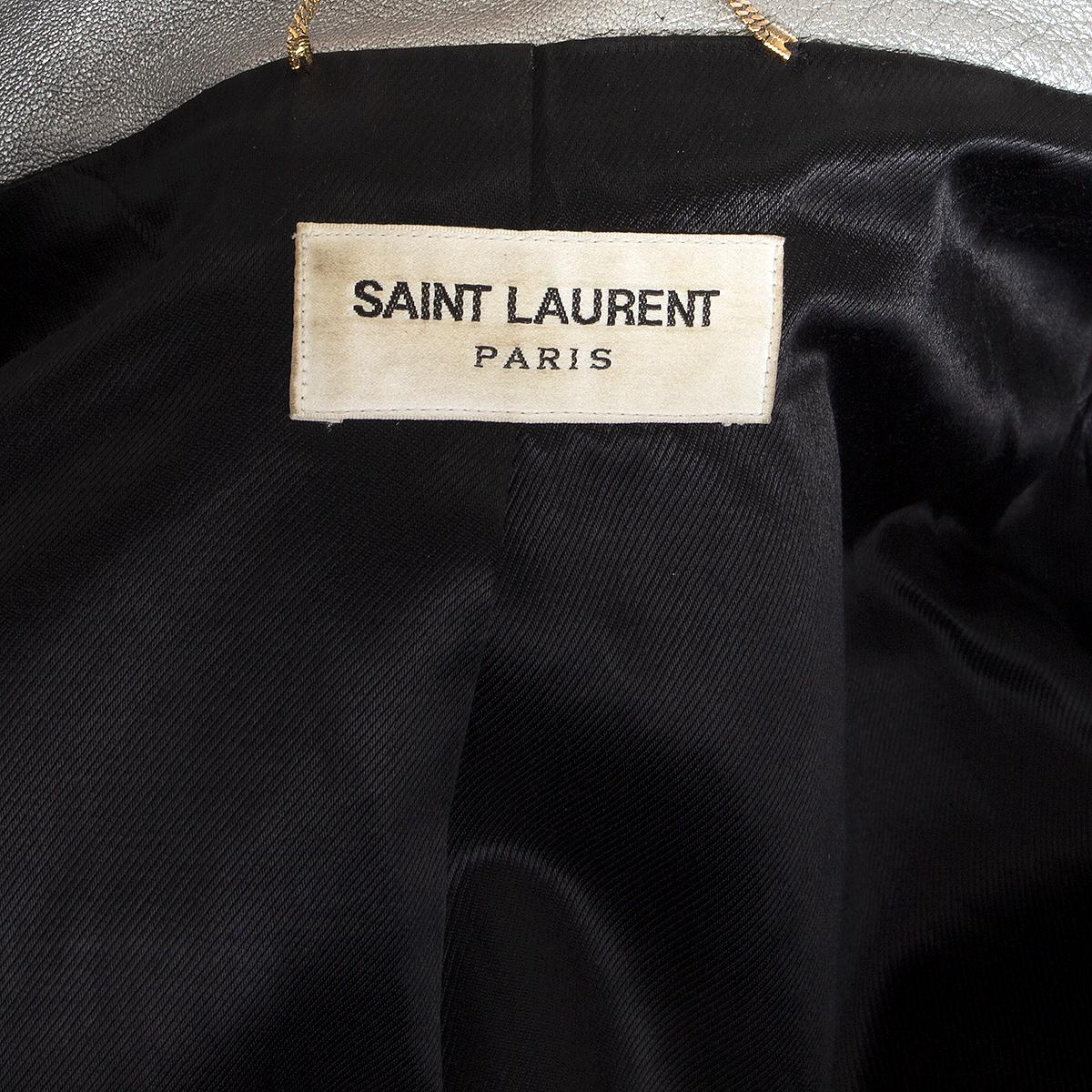 Women's SAINT LAURENT metallic silver leather CLASSIC BIKER Jacket 40 M For Sale