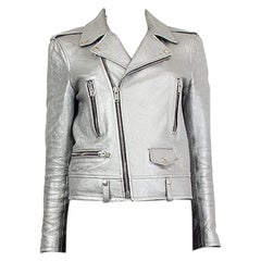 SAINT LAURENT Metallic Silber Leder CLASSIC BIKER Jacke 40 M