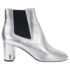 SAINT LAURENT metallic silver leather LOULOU 70 CHELSEA ANKLE Boots Shoes 39