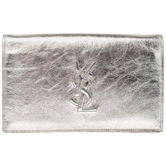 Saint Laurent Metallic Silver Patent Leather Belle De Jour Chain Clutch