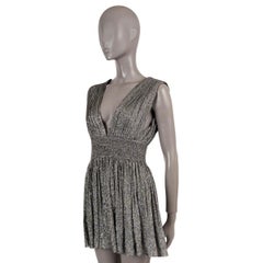 SAINT LAURENT metallic silver silk blend 2020 MINI Dress 38 S