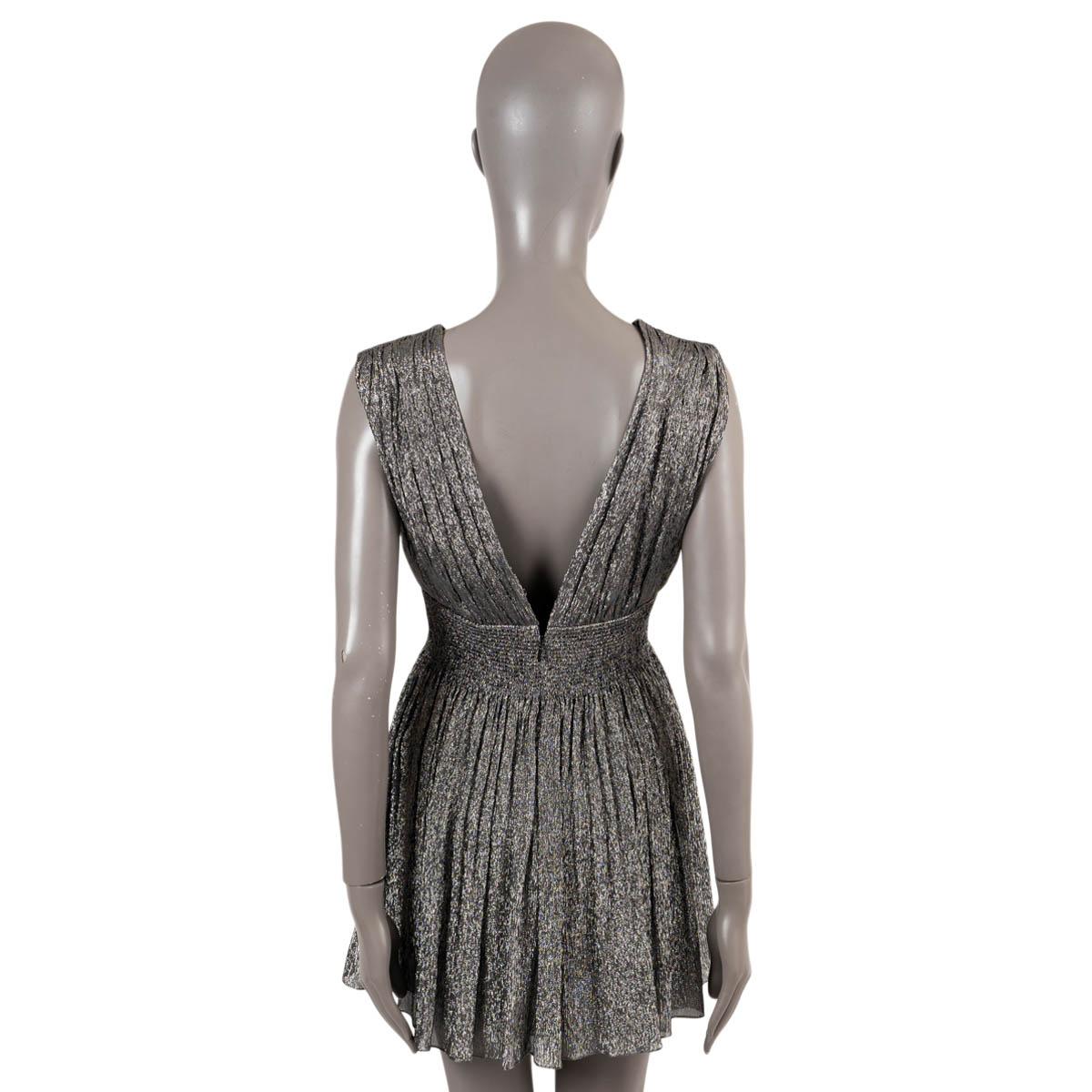 SAINT LAURENT metallic silver silk blend 2020 MINI Dress 38 S In Excellent Condition For Sale In Zürich, CH
