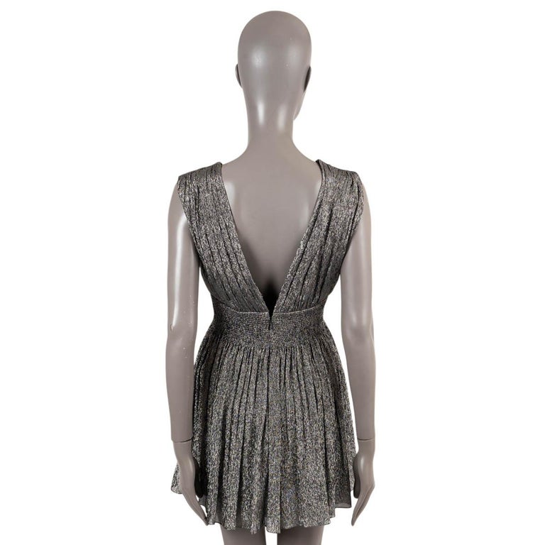green emerald velvet dress Saint Laurent Sheer Black Silk Gold Lurex Dot Cut Out Back Tunic Mini   Basha Gold