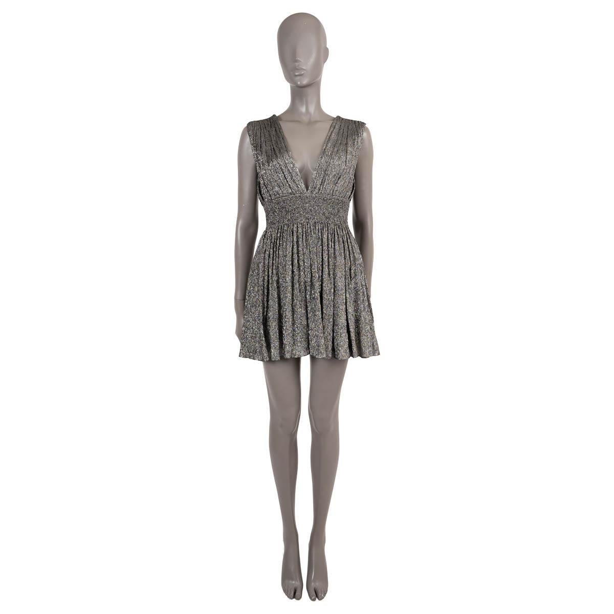 Women's SAINT LAURENT metallic silver silk blend 2020 MINI Dress 38 S For Sale