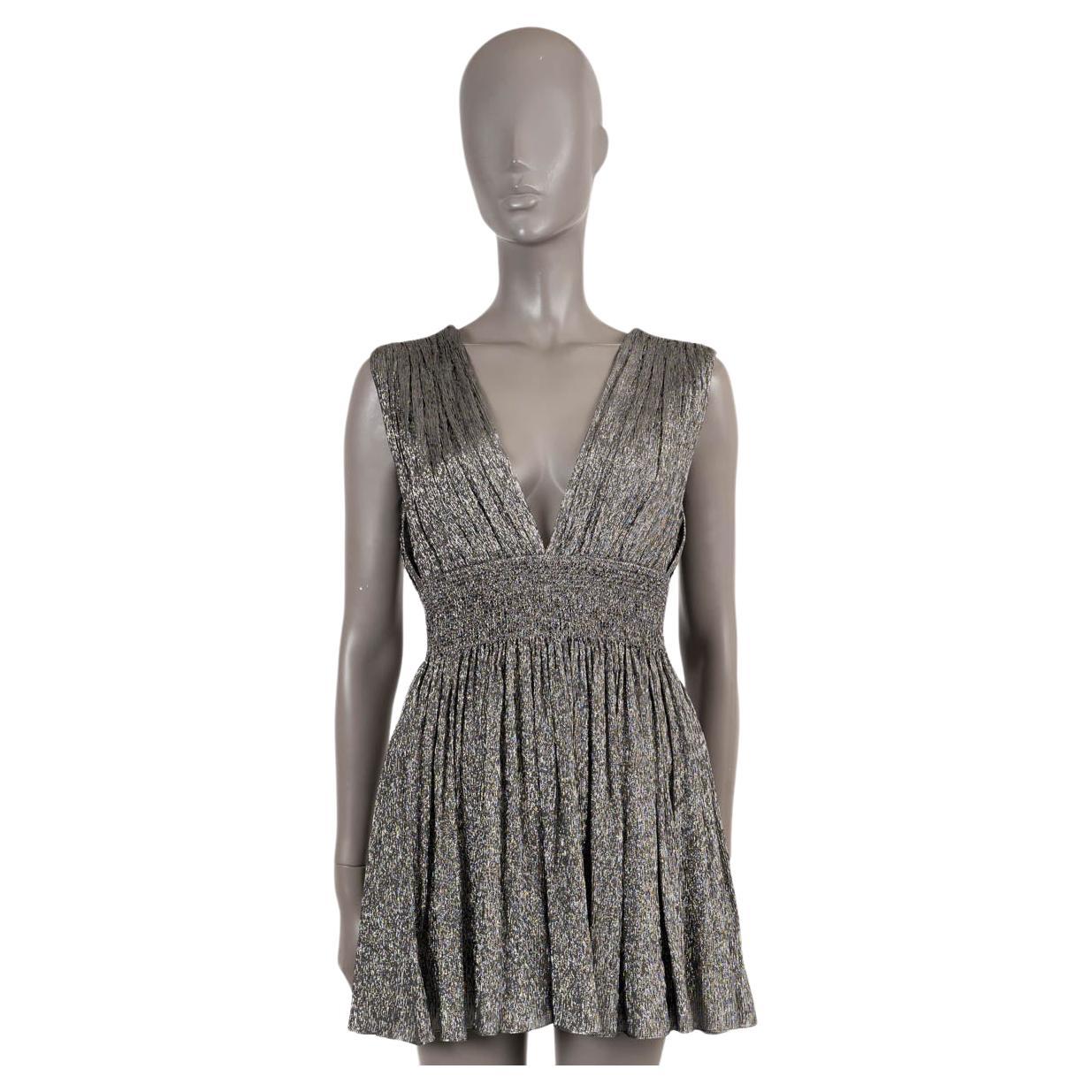 SAINT LAURENT metallic silver silk blend 2020 MINI Dress 38 S For Sale