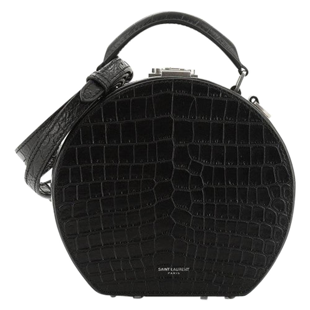 Saint Laurent Mica Hatbox Bag Crocodile Embossed Leather Small