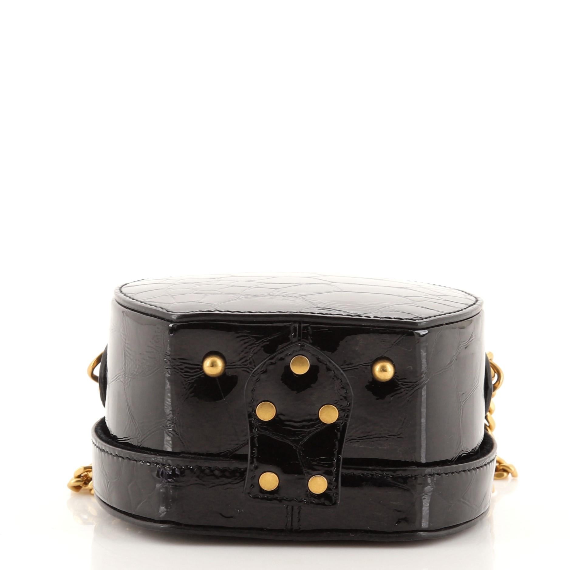 Saint Laurent Mica Hatbox Bag Crocodile Embossed Patent Mini In Good Condition In NY, NY