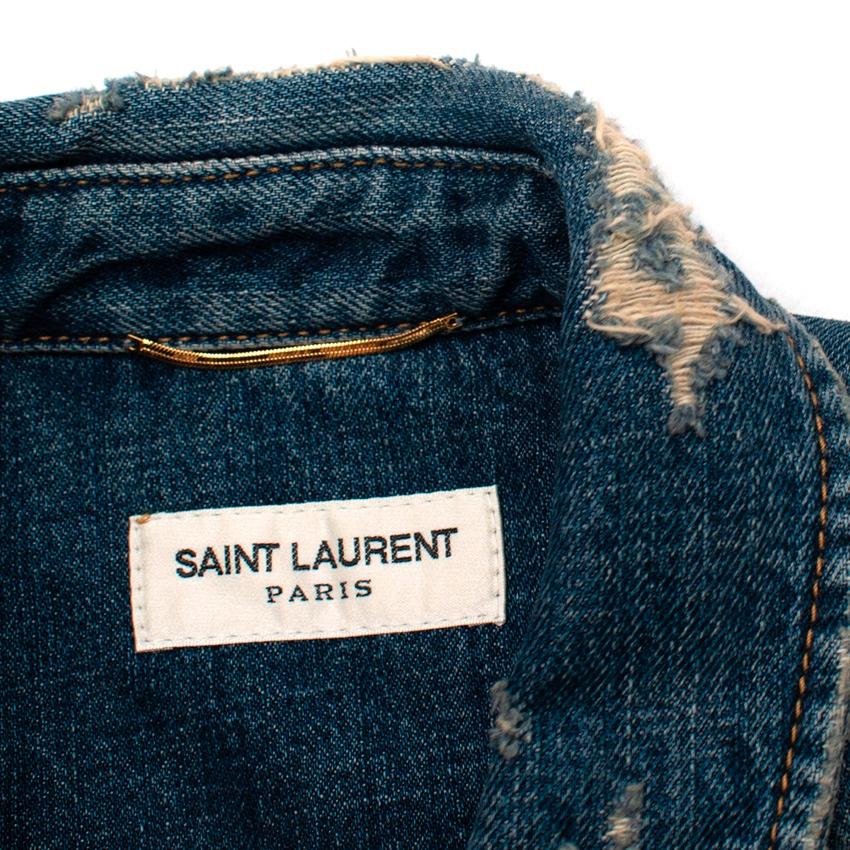 Gray Saint Laurent Mid-Wash Distressed Denim Mini Dress For Sale