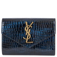 SAINT LAURENT Mitternachtsblaues Leder CASSANDRE CROC EFFECT  Brieftasche