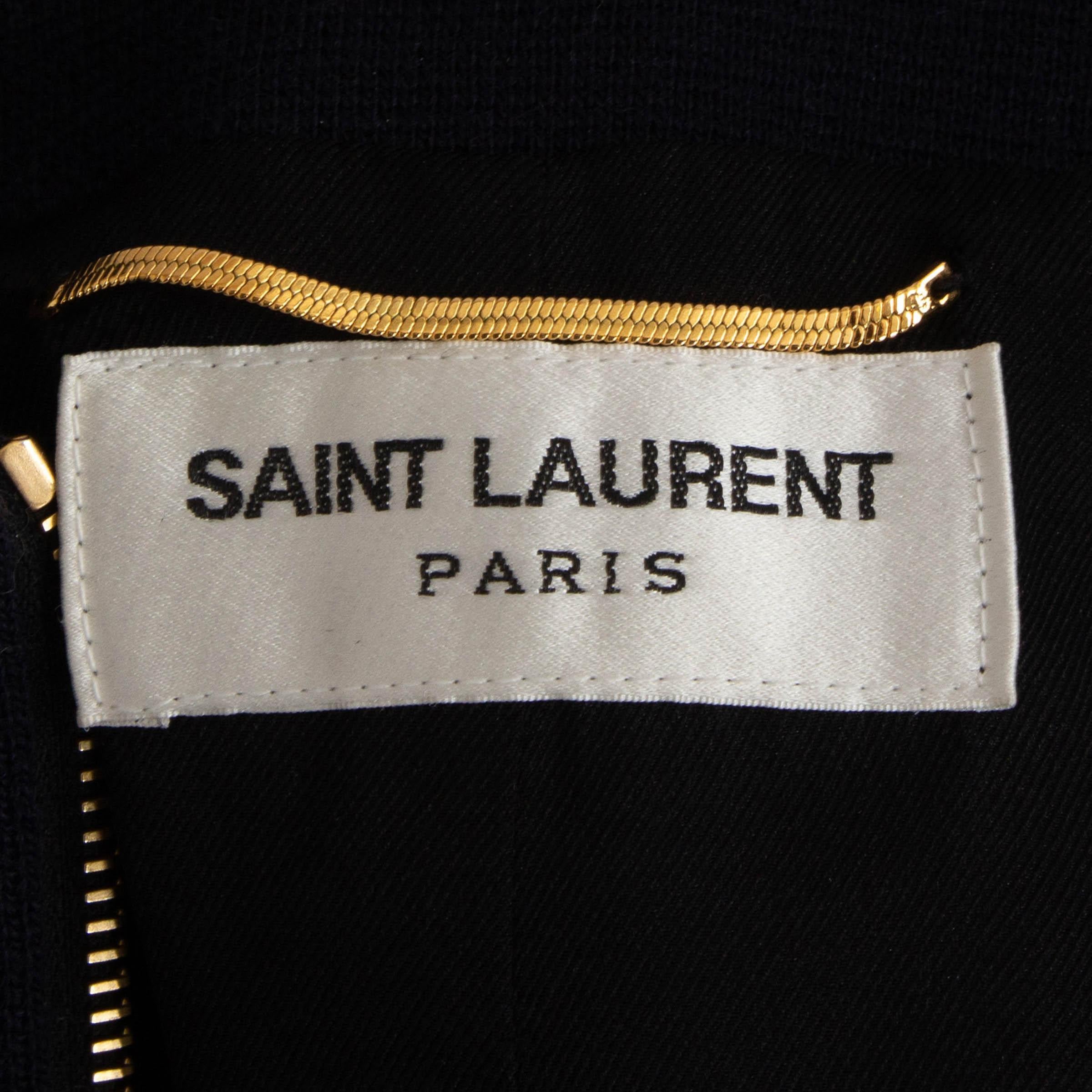SAINT LAURENT - Vestito MINI con zip in lana blu notte 2021 36 XS in vendita 1
