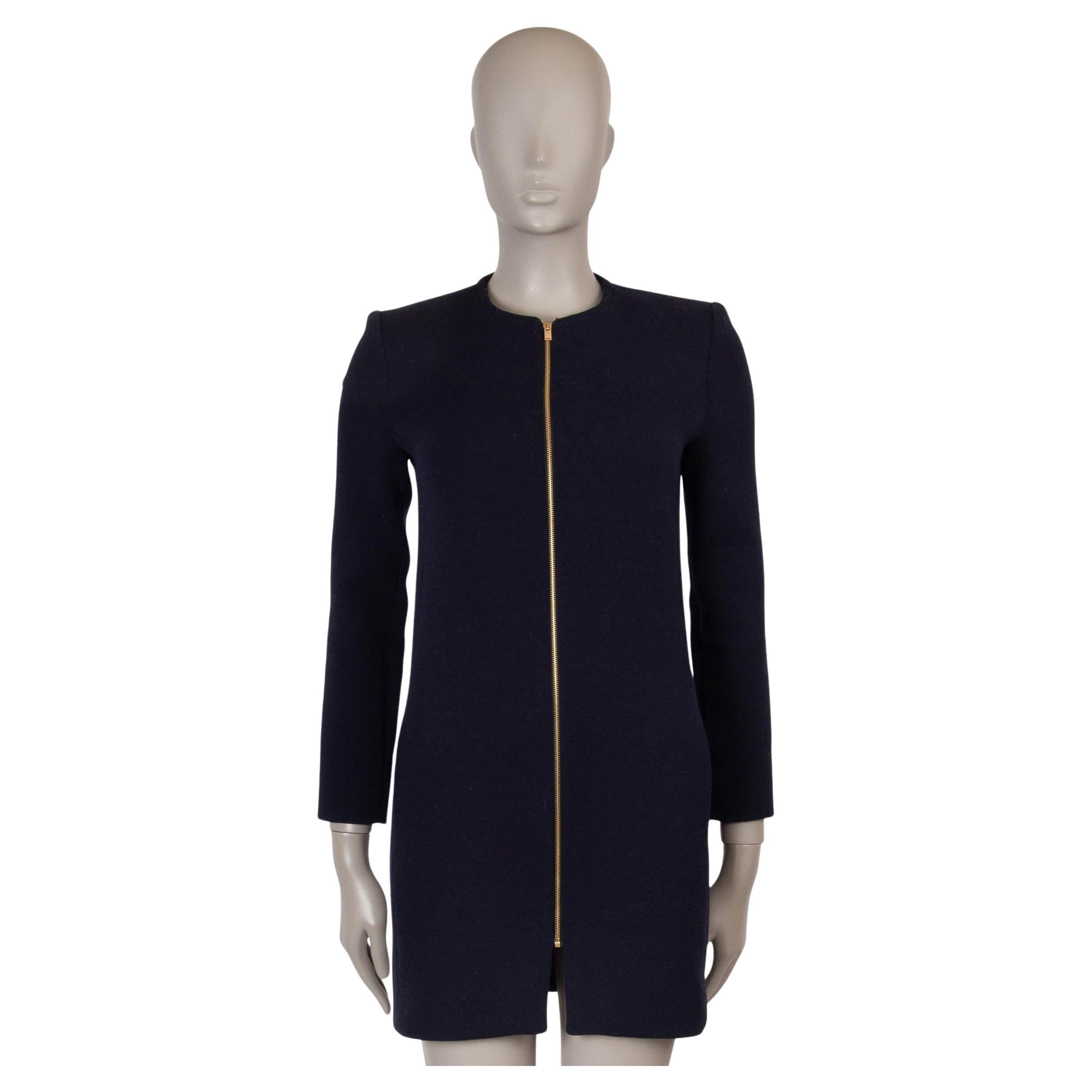 SAINT LAURENT - Vestito MINI con zip in lana blu notte 2021 36 XS in vendita