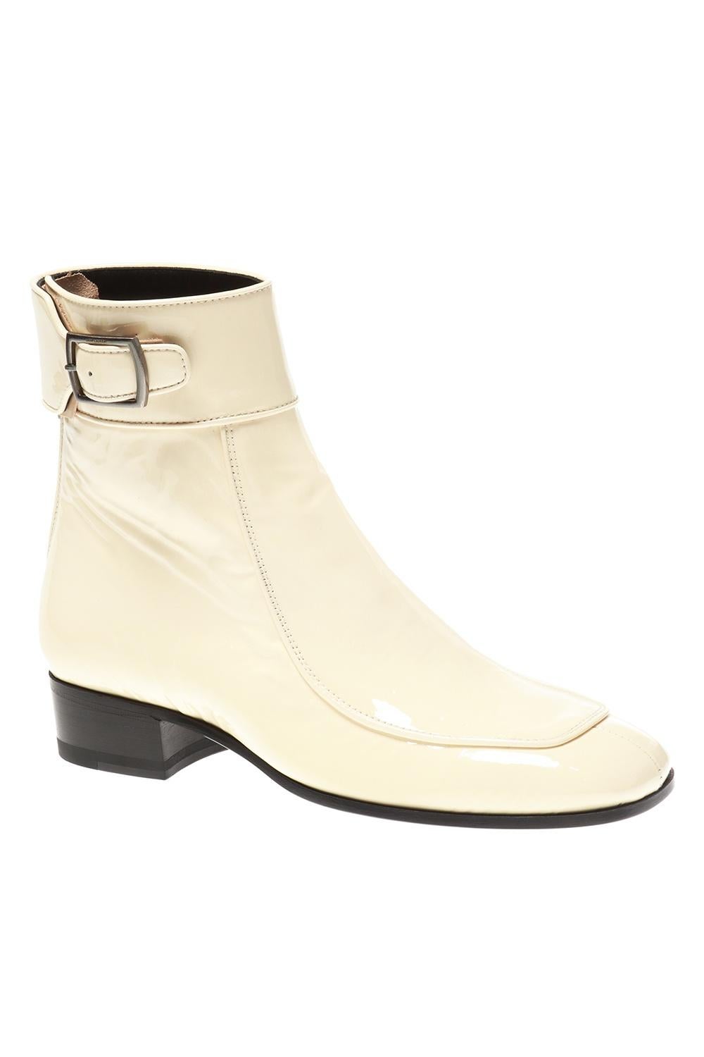 Saint Laurent „Miles 30 Matt“ Cremefarbene Lackleder-Stiefeletten Größe 36,5 (Weiß)