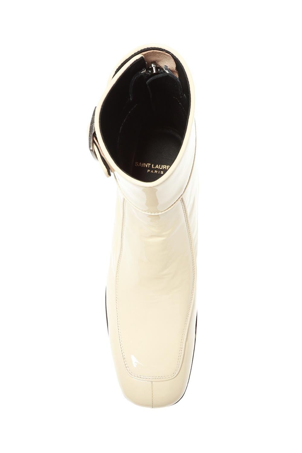 Saint Laurent „Miles 30 Matt“ Cremefarbene Lackleder-Stiefeletten Größe 36,5 Damen