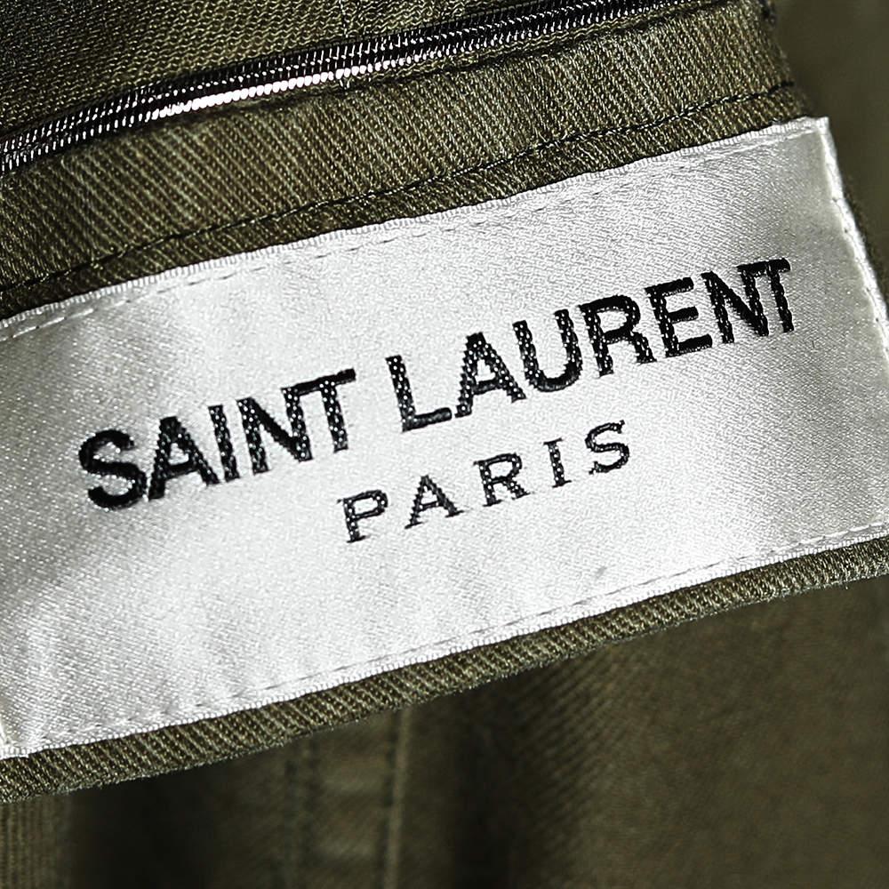 Saint Laurent Military Green Cotton And Linen Hooded Jacket XL In Fair Condition For Sale In Dubai, Al Qouz 2
