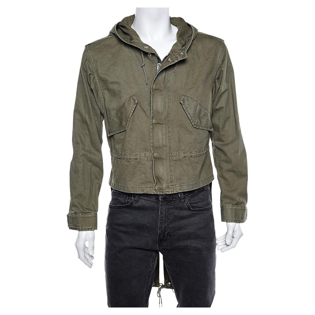 Saint Laurent Military Green Cotton And Linen Hooded Jacket XL For Sale