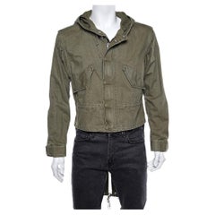Saint Laurent Militärische grüne Jacke aus Baumwolle und Leinen mit Kapuze XL