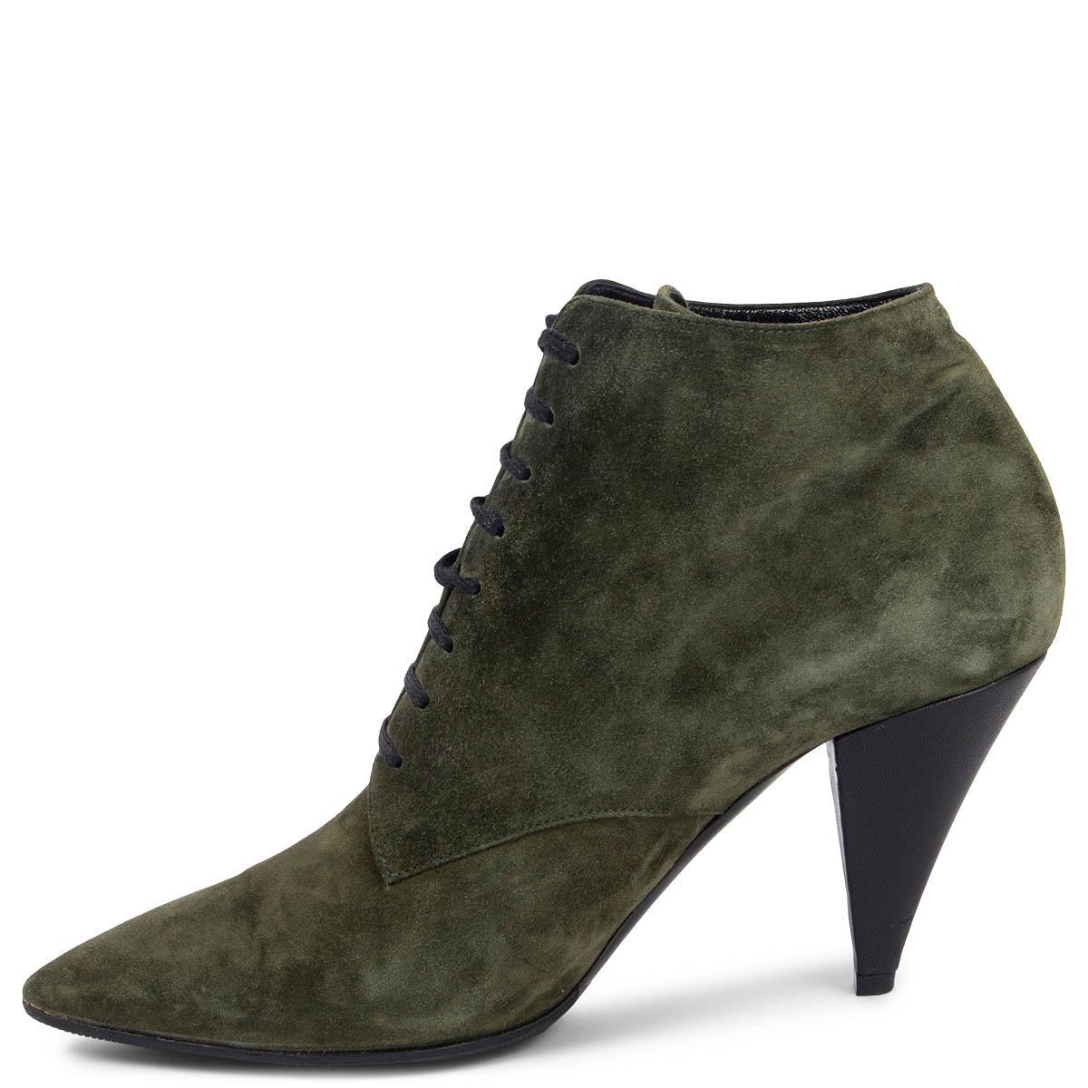Black SAINT LAURENT military green suede ERA 85 Ankle Boots Shoes 39.5 For Sale