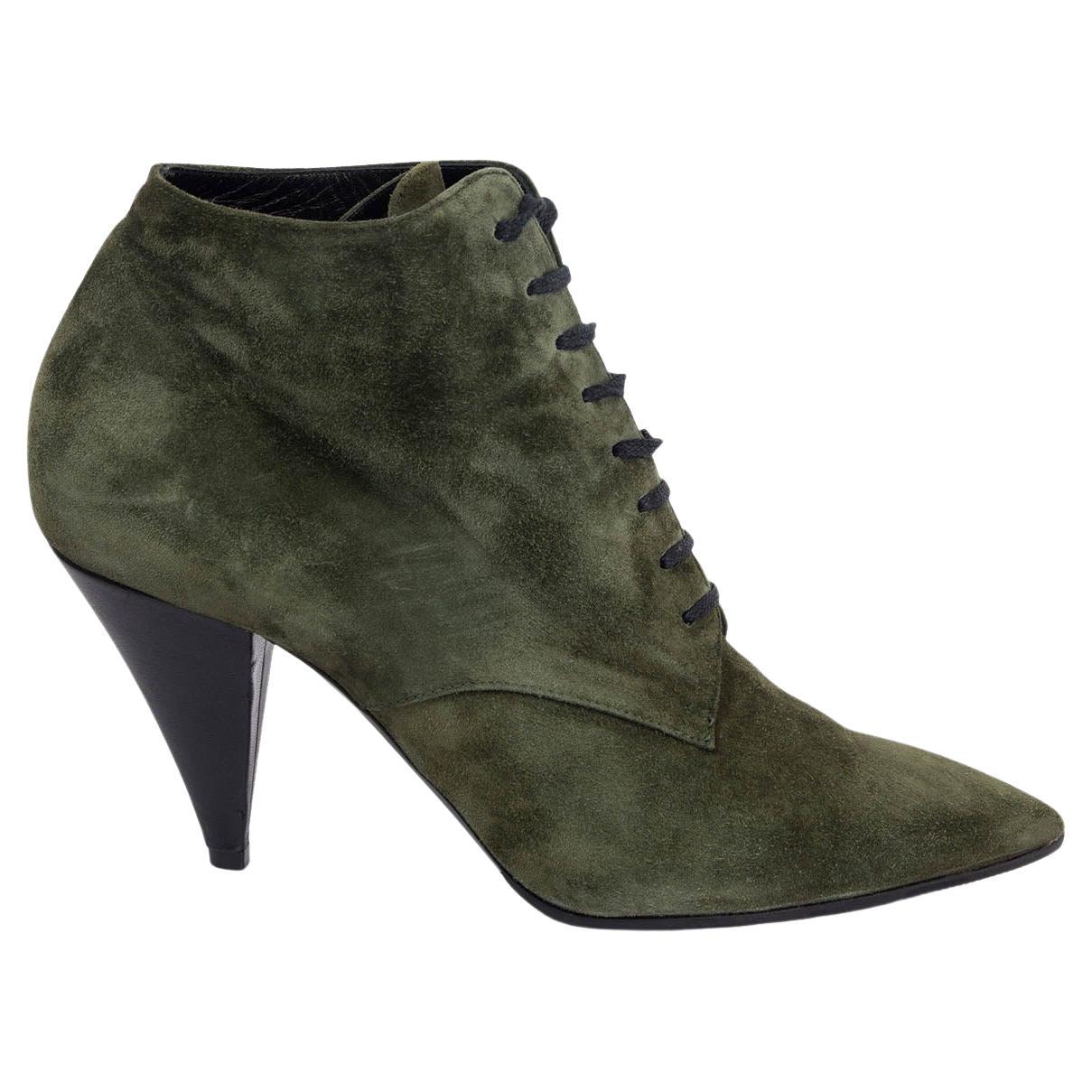 SAINT LAURENT military green suede ERA 85 Ankle Boots Shoes 39.5 For Sale