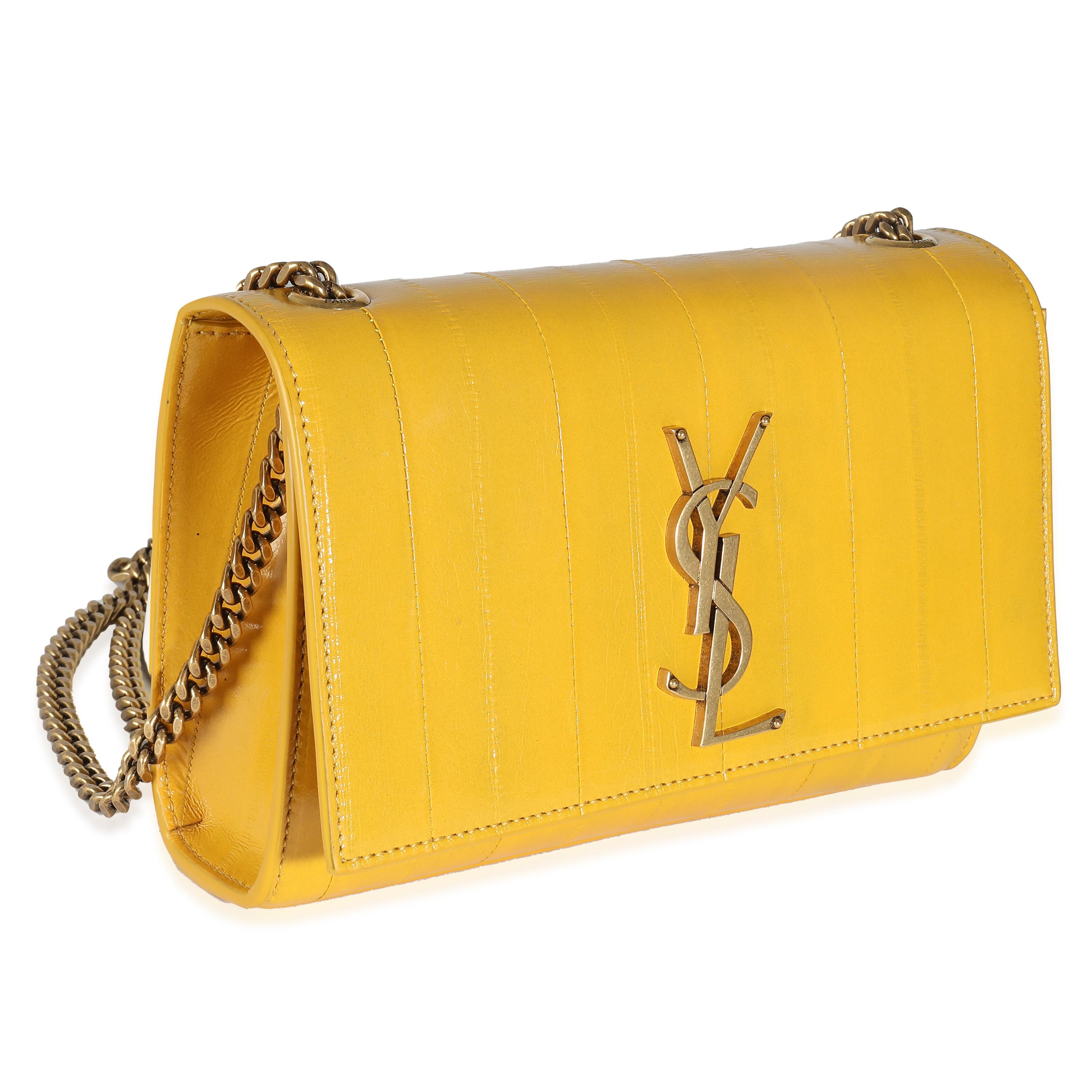 Saint Laurent Mimosa Yellow Eel Skin Small Kate Chain Bag In Excellent Condition In New York, NY