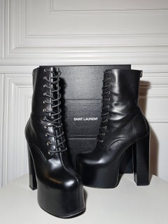 Saint Laurent "Mina" "Cherry" platform ankle boots, black Lace up billy 39.5