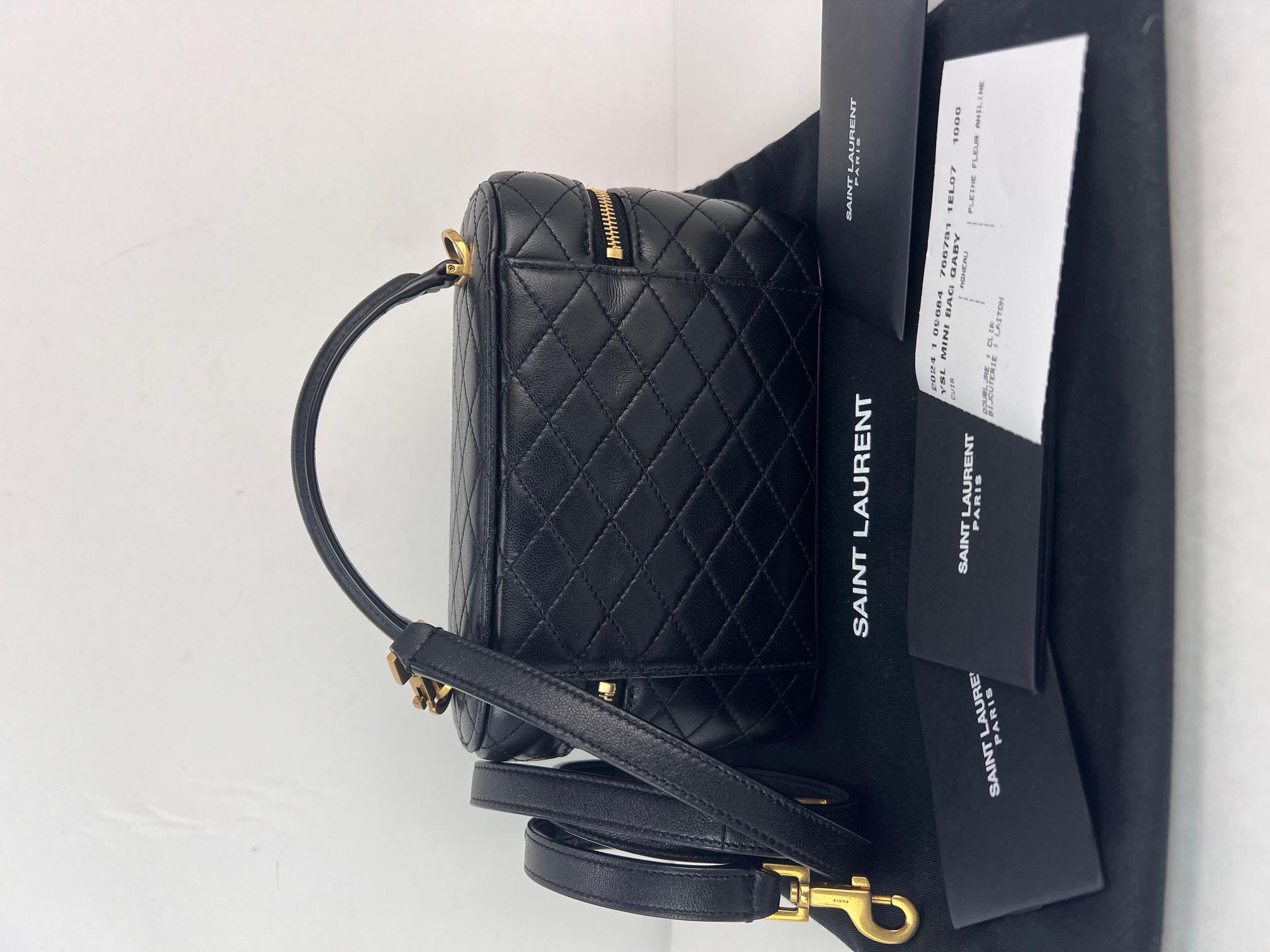 Black Saint Laurent Mini Gaby Quilted Lambskin Vanity Case Shoulder Bag