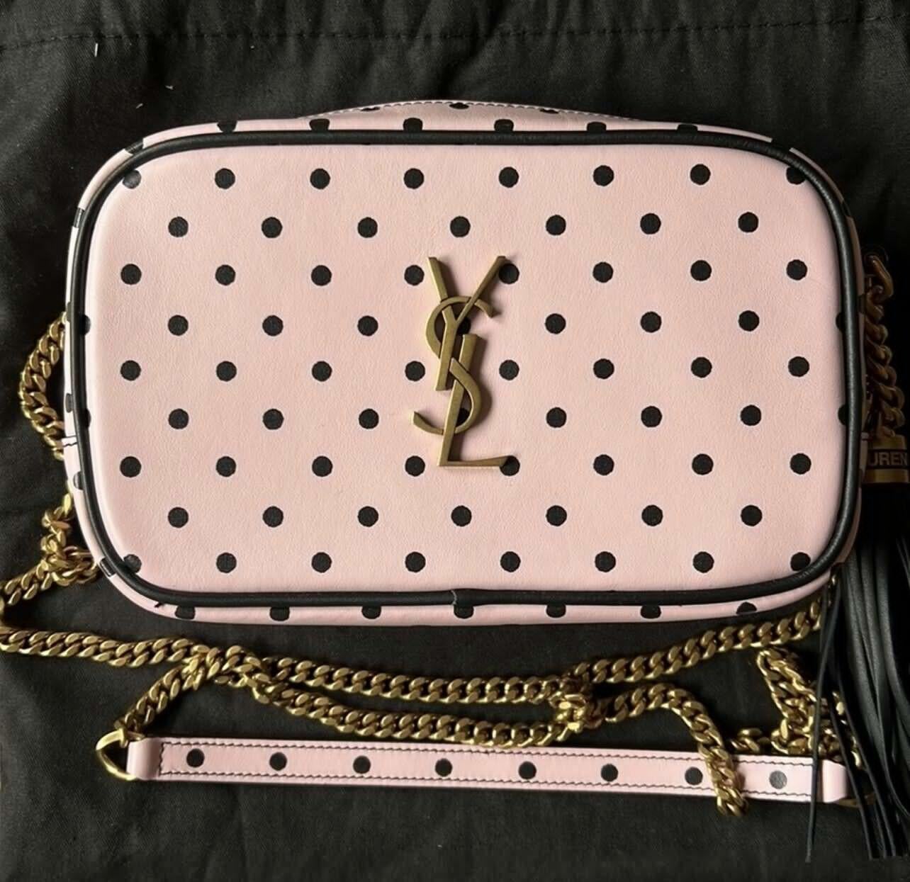 Beige SAINT LAURENT Mini Lou YSL Monogram Leather Camera Bag In Polka Dot 2022 For Sale