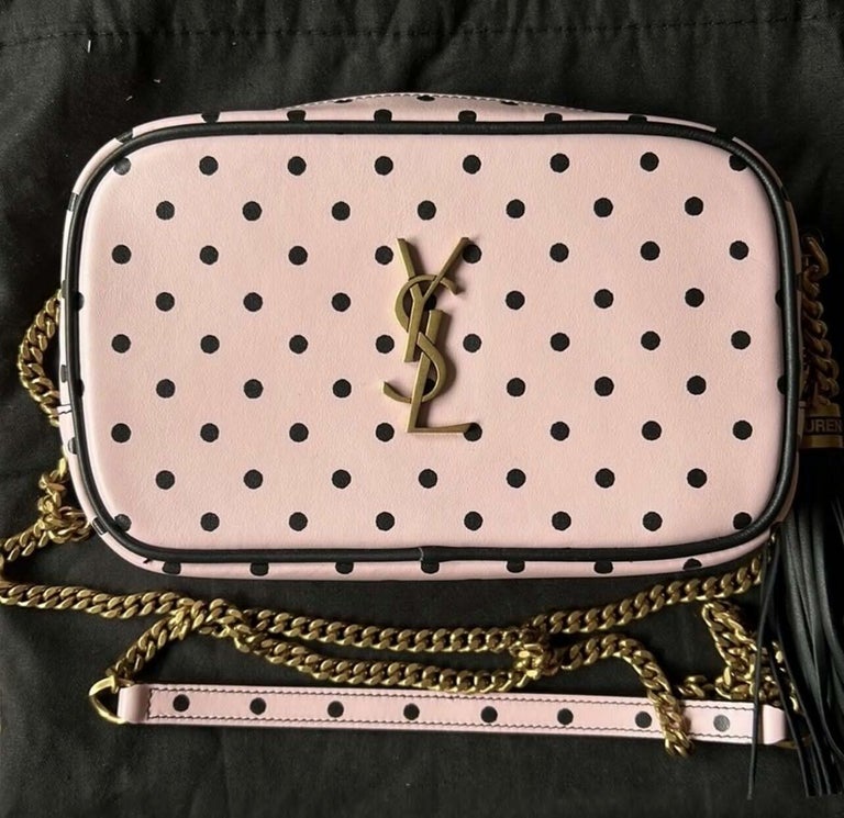 SAINT LAURENT Mini Lou YSL Monogram Leather Camera Bag In Polka Dot