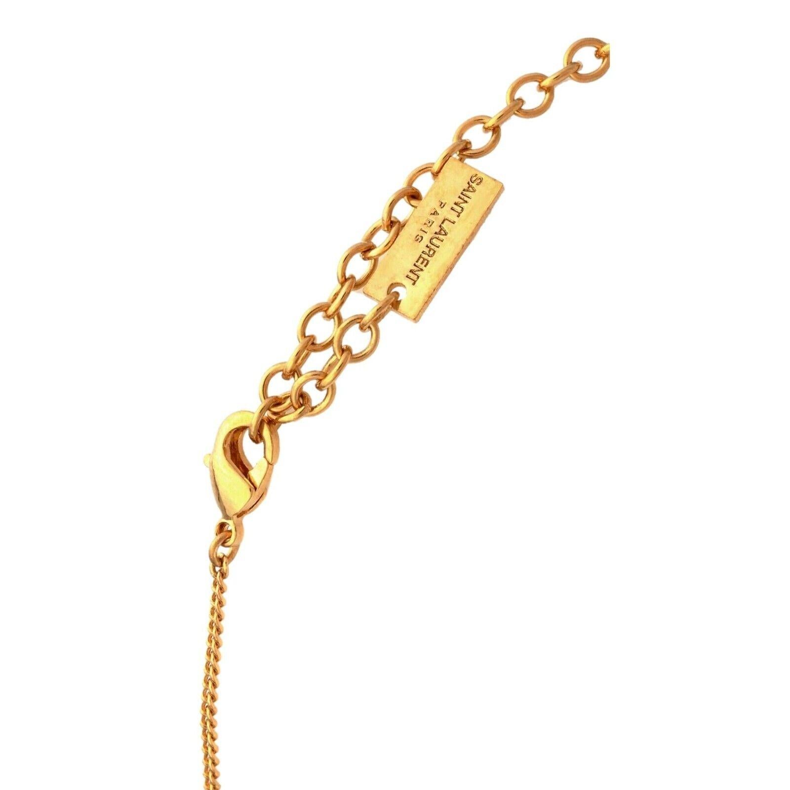 Saint Laurent Mini Pendant Military Tag Gold Brass Chain Necklace In Excellent Condition For Sale In Montreal, Quebec