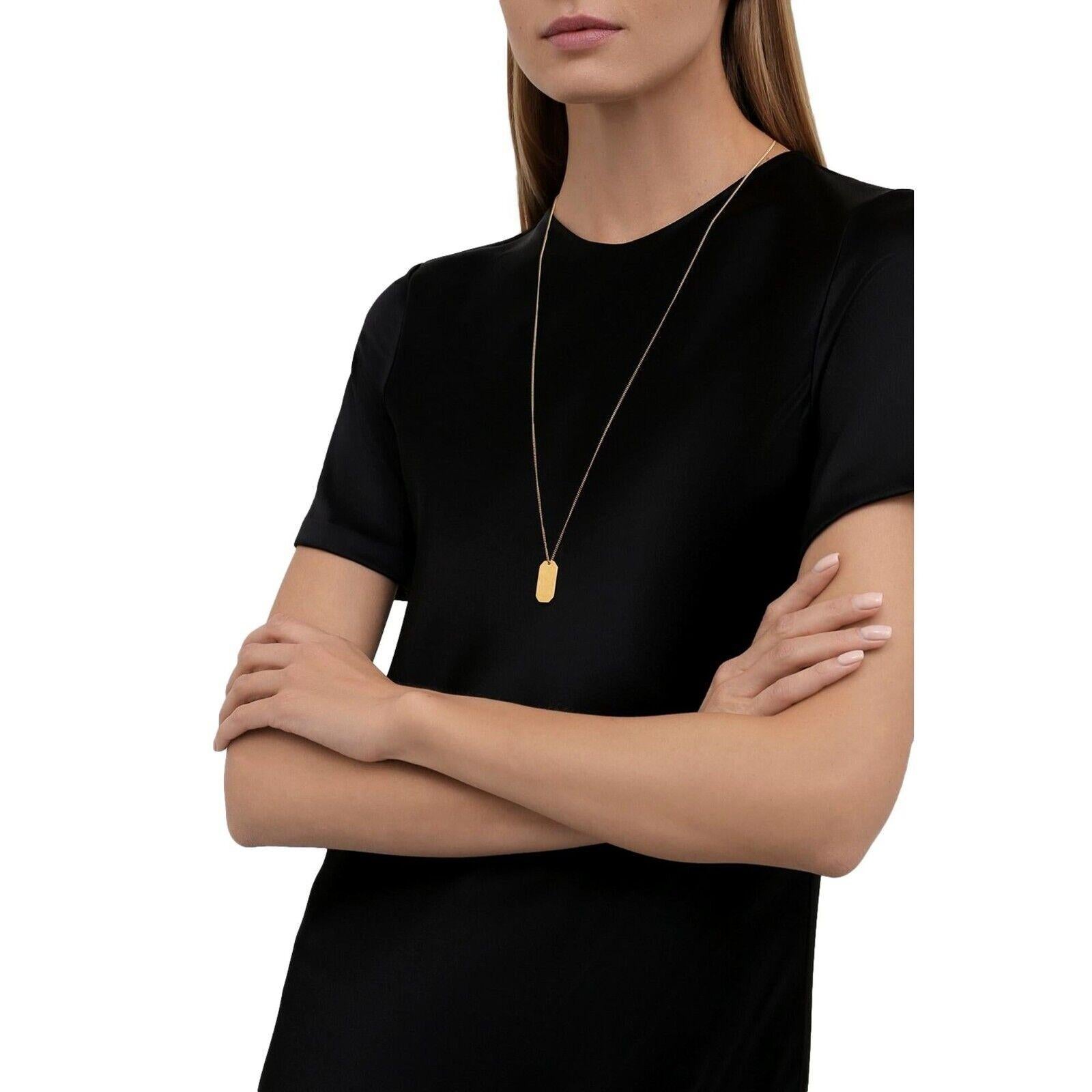 Women's Saint Laurent Mini Pendant Military Tag Gold Brass Chain Necklace For Sale