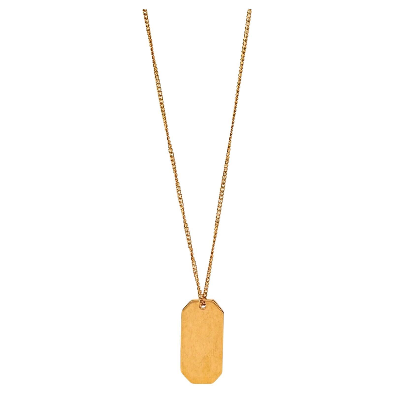 Saint Laurent Mini Pendant Military Tag Gold Brass Chain Necklace For Sale