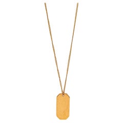 Saint Laurent Mini Pendant Military Tag Gold Brass Chain Necklace