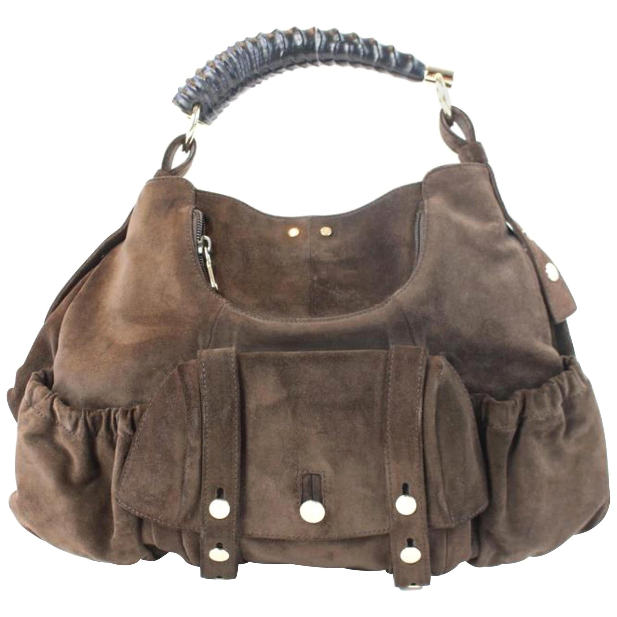 Saint Laurent Mombasa Hobo 02mz0710 Brown Suede Leather Shoulder Bag For Sale