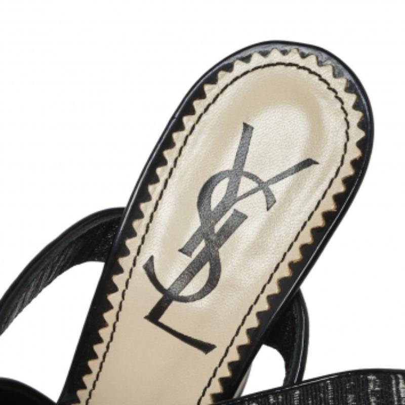 Saint Laurent Monochrome Fabric & Patent Leather Trim Ankle Wrap Sandals Size 37 For Sale 1