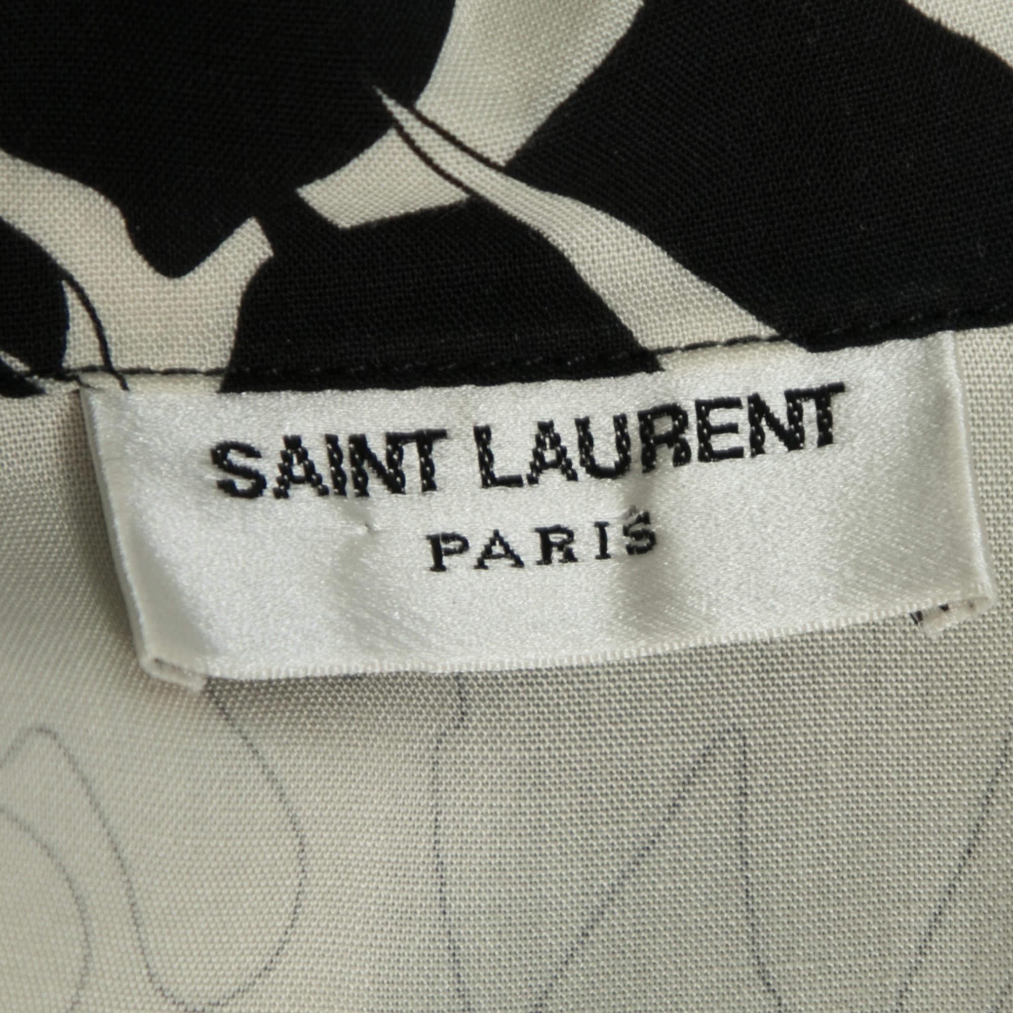Men's Saint Laurent Monochrome Jungle Print Crepe De Chine Short Sleeve Shirt XXL For Sale