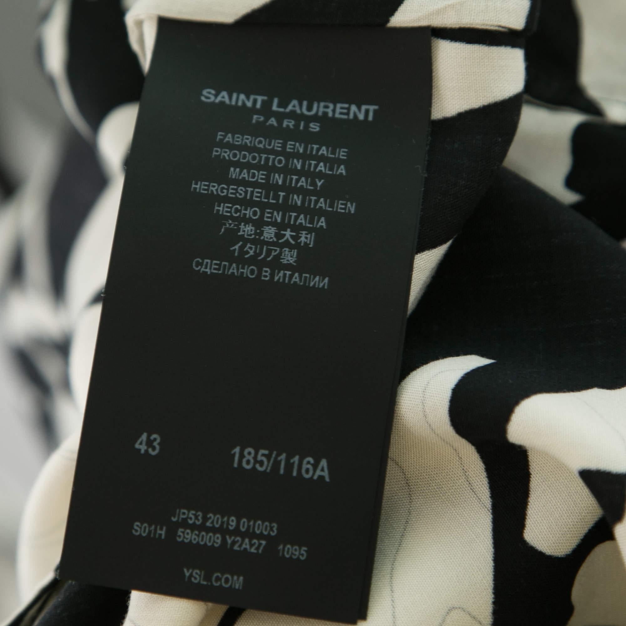 Saint Laurent Monochrome Jungle Print Crepe De Chine Short Sleeve Shirt XXL For Sale 1